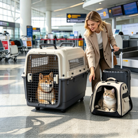 Grand transporteur d'animaux approuvé par les compagnies aériennes, niche extérieure pour chien avec roues et bols pour la nourriture