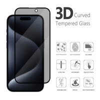 Protection d'écran en verre trempé anti-espionnage Vmax 3D Full Cover pour iPhone 15 14 Plus 16 17 Pro Max 13 12