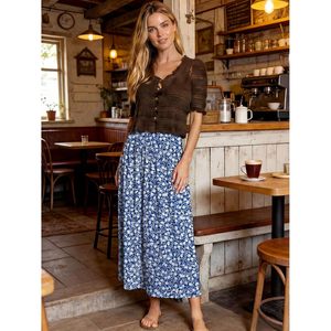 FOXA Women's Maxi <b>Skirt</b> A-Line <b>Elastic</b> Waist Floral Print Long Casual Side Slit Beach Vacation Summer <b>Skirt</b> - Product Image 5