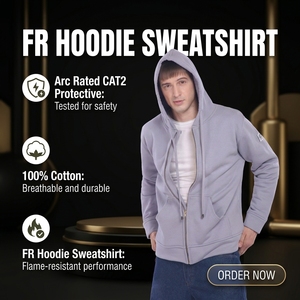 Sudadera con Capucha Protectora con Clasificación ARC CAT2, 100% Algodón, Costuras con Hilo de Aramida Inherente, Chaqueta Resistente a las Llamas para Soldadura de Petróleo y Gas - Product Image 1