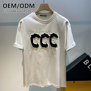 T-shirts en coton unisexes en gros, logo personnalisé en relief 3D imprimé, t-shirts pour hommes grandes tailles - Product Image 1