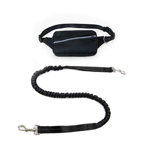 Nylon réglable réfléchissant lueur dans le noir course à main libre corde de traction élastique chien de compagnie sport laisse avec sac de taille - Product Image 1