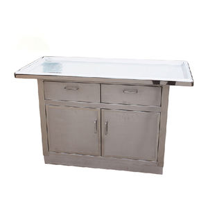 Table d'examen vétérinaire <span class=keywords><strong>en</strong></span> acier inoxydable EUR VET 1400x650x850mm avec coins arrondis concaves, sortie d'eau, porte-serviettes, poubelle et tiroir - Product Image 3