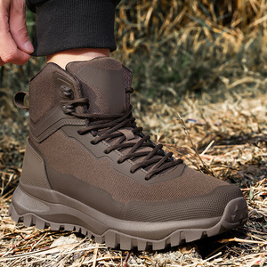 DF022 Brown Men High-top Zipper Tactical <b>Boots</b> Non-slip Deodorant Outdoor <b>Hiking</b> Mountaineering Shoes Wholesale - Product Image 5