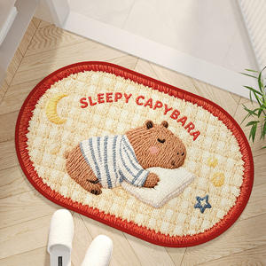 Alfombra de Baño Navideña con Diseño de Capibara, Ovalada, de Fibra de Poliéster, Antideslizante, Absorbente, Decoración para el Hogar - Product Image 2