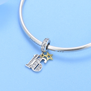 Colgante de Plata de Ley 925 con Estrella y Número Árabe 16 de la Suerte con Circonitas, Abalorio <span class=keywords><strong>para</strong></span> Pulsera o Collar DIY, Regalo de Aniversario o Cumpleaños - Product Image 2