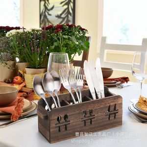 Estante de madera para cubiertos de cocina, organizador de cuchillos y tenedores, decoración de mesa de boda estilo rústico, estante de madera maciza. - Product Image 2