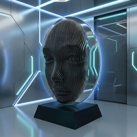 Grande sculpture faciale en acier inoxydable, sculpture de tête paramétrique en métal, installation artistique abstraite moderne pour l'extérieur
