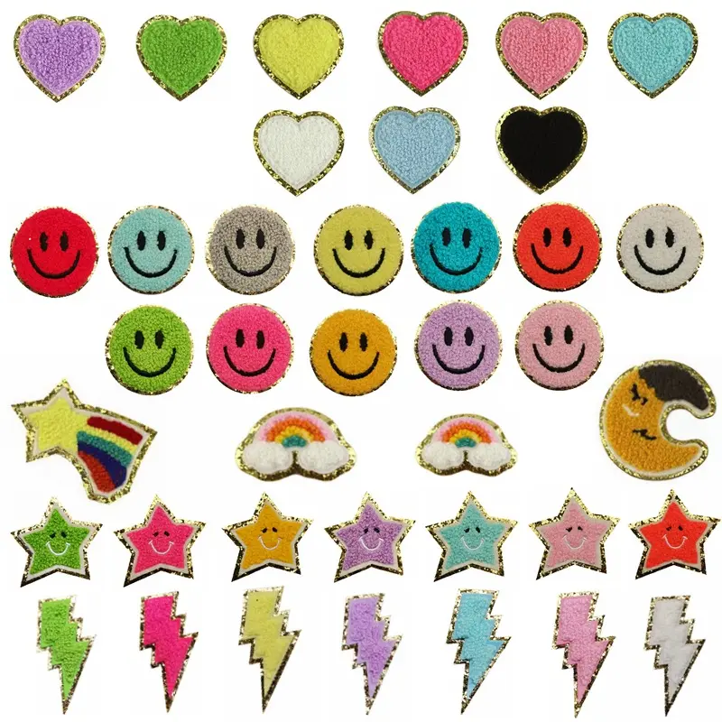 Sewill benutzer definierte große Chenille Brief Patches Smiley Logo Großhandel USA Eisen auf Smiley Gesicht Chenille Patch für Shirt