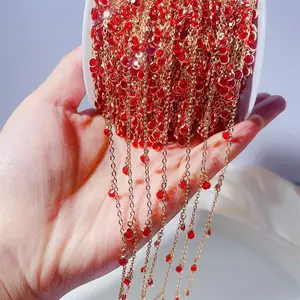 Colgante de gota de cristal rojo de 6mm, abalorios de cadena de cobre, cadena de cuentas de cristal, pulsera, collar, suministros para hacer joyas DIY, hallazgos