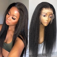 Perruques en cheveux naturels pré-épilées avec baby hair, Perruques frontales en dentelle Yaki Remy brésiliennes, Perruque frontale Kinky Straight 13x4 en dentelle