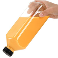 Bouteilles en plastique PET transparentes carrées jetables à prix abordable, personnalisables, de 300 ml, 350 ml, 500 ml avec bouchons pour thé et soda