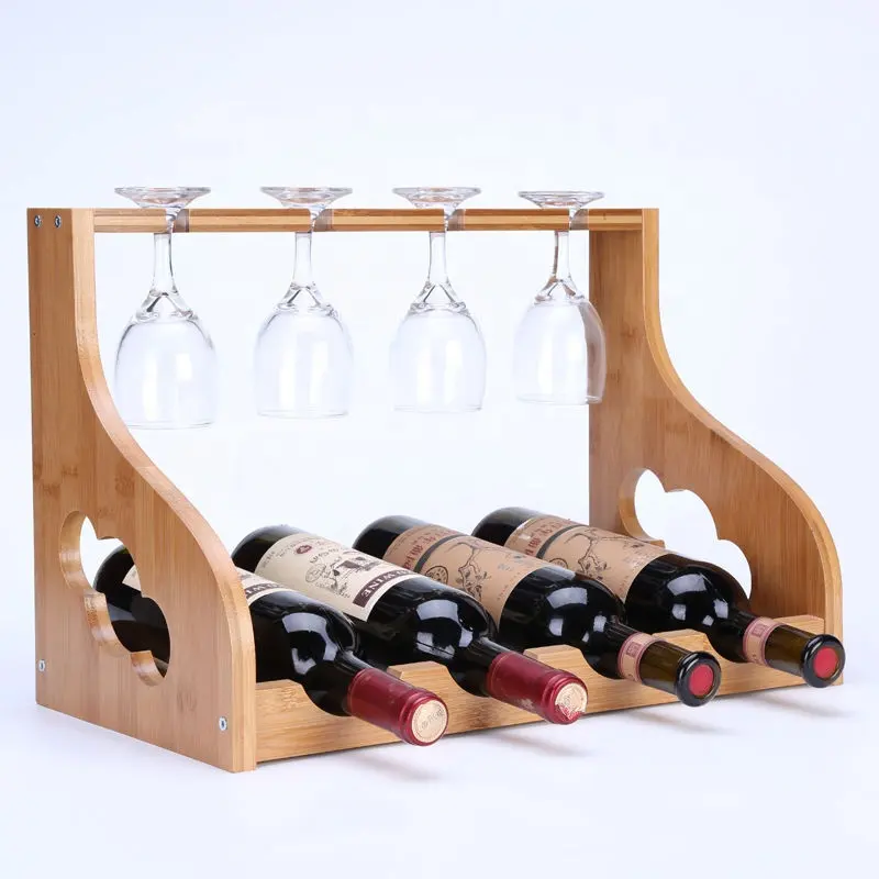 Einfacher Stil Bambus Weingeländerhalter Aufhängung-Typ Anzeige Flasche Aufbewahrung Holz Weingeländer Holz Weingeländer