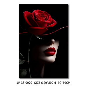 Peinture sur toile de femme avec couronne florale - Portrait féminin avec fleurs pour décoration bohème - Product Image 2