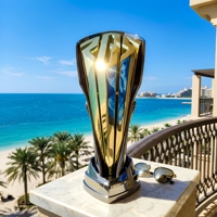 Trofeo de Lujo Personalizado en Dos Tonos, Chapado en Oro y Plata, Premio Geométrico Moderno en 3D para Eventos de Esports de Alto Nivel