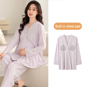 Pijamas de Maternidad para Mujeres <span class=keywords><strong>Embarazadas</strong></span> y Lactantes, Ropa de Dormir para <span class=keywords><strong>Parto</strong></span> y Hospital, Ecológica, Transpirable - Product Image 2