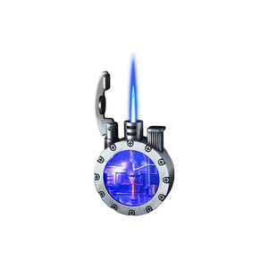 Encendedor Retro Tipo Antorcha, Resistente al Viento, Recargable, Llama Azul Visible y Transparente, Metálico, con Luz LED, Ecológico, Moderno, para Fiestas - Product Image 1