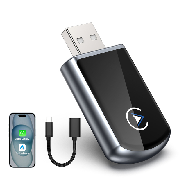 2 in 1 Mini Wireless Carplay Adapter with USB Apple CarPlay & Android Auto 5Ghz WiFi Fast Plug&Play Connect for Cars