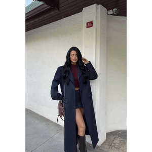 Blazer bleu marine pour femme, boutonné sur le devant, avec poches, léger, respirant, doublure en nylon réversible pour l'automne et l'hiver - Product Image 1