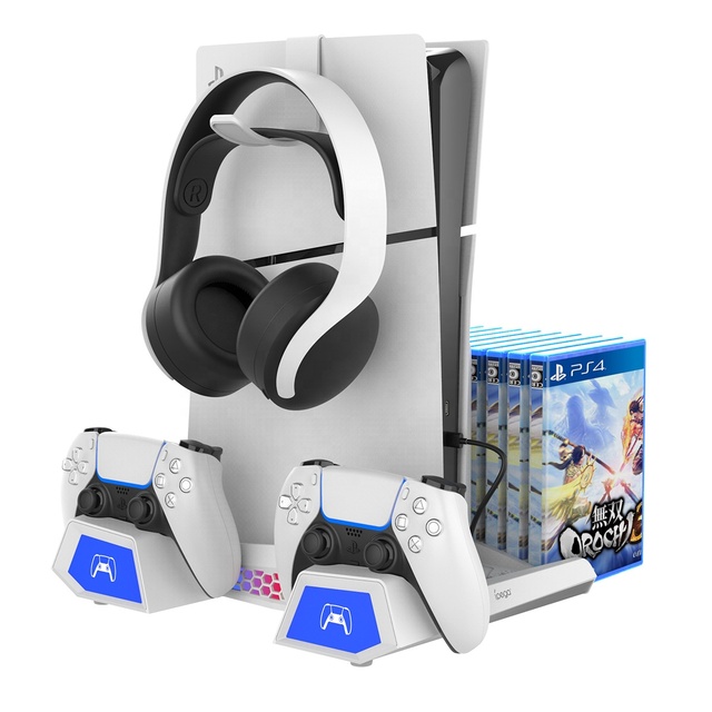 Vertical Stand for PS5 Slim Cooling Base Charging Dock Headset Hanger Storage Rack With RGB Light PG-P5S023
