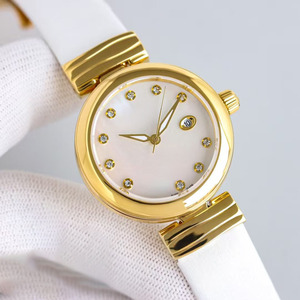 High-<b>end</b> Luxury Limited Edition Mechanical Wristwatch with Gold Dial, Leather Strap, Date Display, and Moissanite Inlay, Unisex - Product Image 2