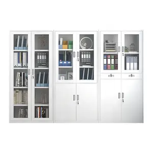 Factory Price Stainless Steel File Cabinet Financial Data File Cabinets Office Lockable Glass Door Storage Locker Home Bookcase