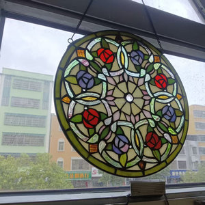 Solid 12" China Stained Cathedral Glass <b>Window</b> Panel European Design High <b>Light</b> Transmittance Curtain Wall Workshop Living Wall - Product Image 5