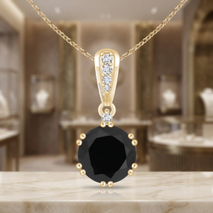Colgante Solitario de Plata 925 con Baño de Rodio y Diamante Negro Natural de Corte Brillante para Mujer, Engaste de Garra, Moderno, para Aniversario o Enamorados - Product Image 1