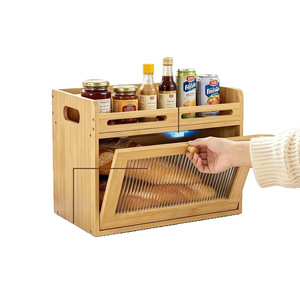 Boîte à pain double couche en bambou Ruihong avec fenêtre transparente 15,7 pouces, étagère de rangement pour fruits et légumes de cuisine - Product Image 2