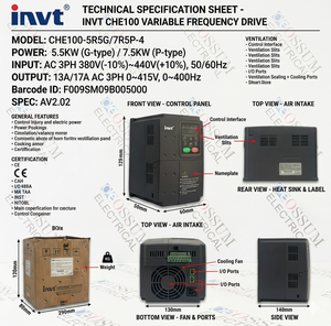 อินเวอร์เตอร์รุ่นใหม่ CHE100-5R5G/7Rwbr5P-4 ไดรฟ์ปรับความถี่ VFD 5.5KW/7.5KW 3 เฟส 380V-44 - Product Image 3