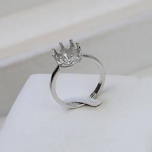 Bague ouverte en argent S925 pour femmes, bague en perles DIY avec accessoires 7,5-8,5, support vide 1966, composants et trouvailles de bijoux - Product Image 1