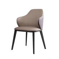 Chaise de salle à manger de luxe italienne au design nordique, avec accoudoirs rembourrés en cuir et dossier en bois haut de gamme, pour la maison et les hôtels