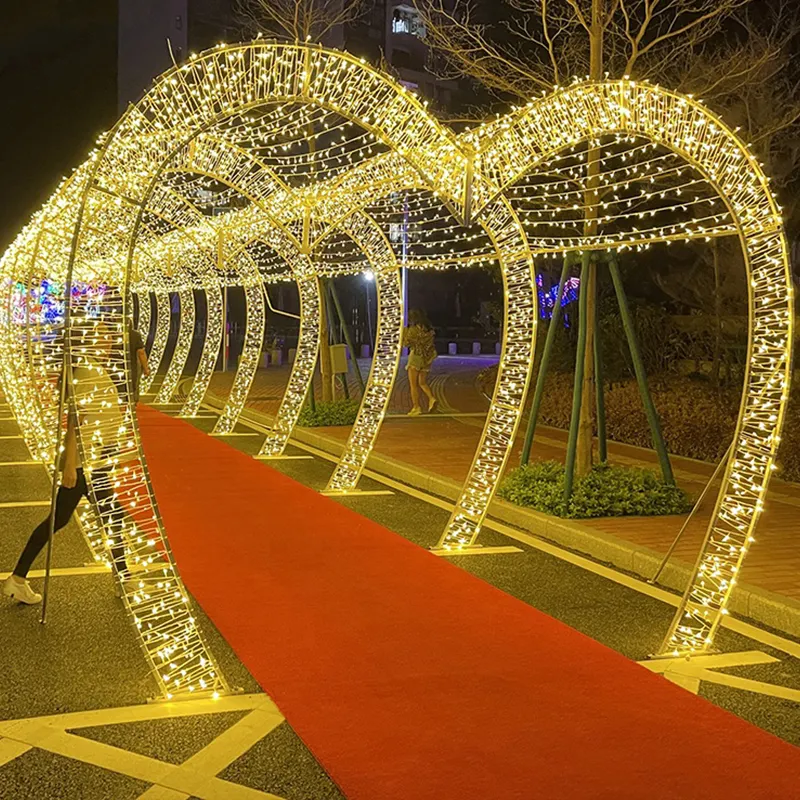 Arco de rua LED para decoração de ambientes externos, luzes com motivo de coração, iluminação de ano, novo arco decorativo 3D, grande festival de Natal