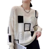 Pull ample pour femme, col rond, manches longues, en polyester, tricoté, confortable, minimaliste, moderne, pour le bureau, les trajets quotidiens, OEM