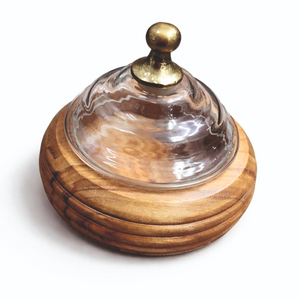 ชามไม้ทรงกลมคลาสสิกระดับพรีเมียม ฝาครอบแก้วทรงโดม พร้อมหัวประดับทองเหลือง |   ภาชนะเก็บของอเนกประสงค์ตกแต่งบ้านที่เป็นมิตรกับสิ่งแวดล้อม - Product Image 4