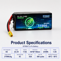 Baterai UAV 22.2V 11000mAh 5C Densitas Energi Tinggi untuk Pemetaan, Inspeksi, Survei, Drone Tanggap Darurat