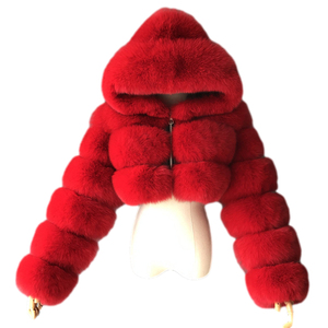 Manteau de Fourrure Veste Mode <span class=keywords><strong>Court</strong></span> pour <span class=keywords><strong>Femme</strong></span> Manteau en Fausse Fourrure de Renard avec <span class=keywords><strong>Capuche</strong></span> Manteau d'Hiver en Fausse Fourrure pour Dame - Product Image 2