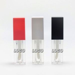 Contenant carré en plastique de 5 ml avec grand applicateur, pour gloss et huile à lèvres, tubes vides, emballage rose, blanc, noir, sérigraphié épais - Product Image 1