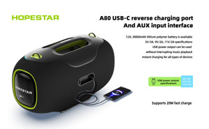 Caixa de Som Hopestar A80 de Alta Qualidade 350W com Subwoofer Sem Fio RGB Home Theatre Design Moderno IPX6 para Viagens e Ambientes Externos - Product Image 3