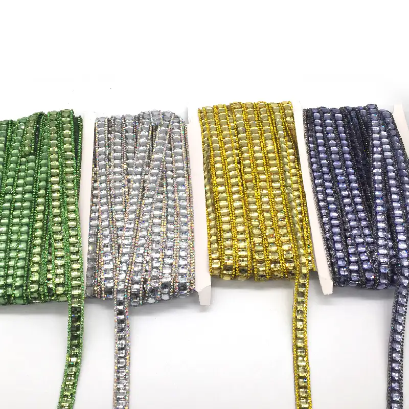 Rhinestone Multi-color Hot Fix Rhinestone Rubber Chain Crystal Ribbon Trims Tape For DIY Clothing Accessory