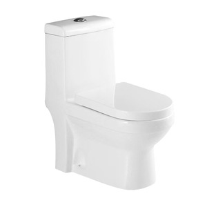 Inodoro alargado de una pieza, 1.28-1.6 GPF, descarga por sifón, cerámica moderna, montaje en suelo, fácil limpieza, para uso comercial - Product Image 1