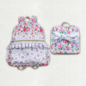 Wholesale Girls Floral Backpack Matching <b>Lunch</b> Box <b>Set</b> Ruffled Zipper Boutique Style Backpacks Student - Product Image 1