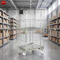Conteneur à roulettes multi-niveaux en fil métallique robuste de 500 kg avec verrouillage par bouton pour les opérations de distribution en gros