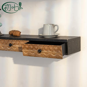 Solid Wood Retro Wall Shelf 92x21.5x10.5 Cm With <b>Drawers</b> Living Room Storage Wall Mounted Type - Product Image 3