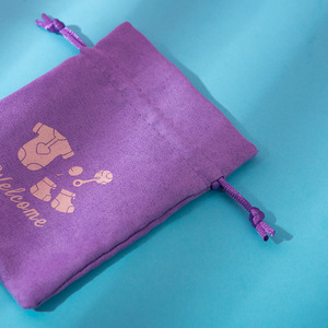 Purple Velvet <b>Drawstring</b> <b>Pouch</b> Jewelry Storage Bag Rectangular With Printing Option For Organizing Accessories And Gifts - Product Image 4