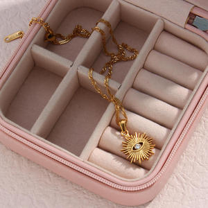 Collar de Ojo Turco con Diseño Geométrico Calado y Radiante, Chapado en Oro de 18K, Cadena Ondulada de Acero Inoxidable, Venta al por Mayor para Regalo - Product Image 4