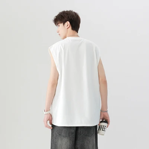 เสื้อยืดโพลีคอตตอนแขนกุดสำหรับผู้ชาย, เสื้อยืดลำลองพิมพ์ลายพัฟ - Product Image 4