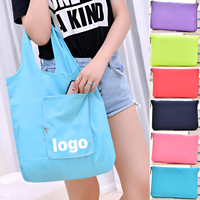 Tas Belanja Lipat Promosi Tahan Air dengan Logo Kustom, Tas Belanja Lipat Poliester dengan Logo