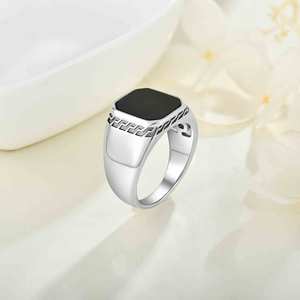 <span class=keywords><strong>XLOVE</strong></span> Nouvelle Bague Homme en Argent Sterling 925, Style Vintage Carré, avec Agate Noire, Bague de Mariage Personnalisée en Pierre Naturelle pour Hommes - Product Image 3