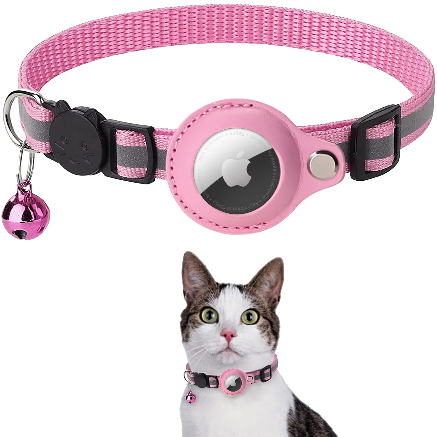 Luxo Hot Sales Ajustável Cat Collar Reflexivo Atacado Soft Nylon Airtag Pet Cat Collar com Bell para Small Dog Walking